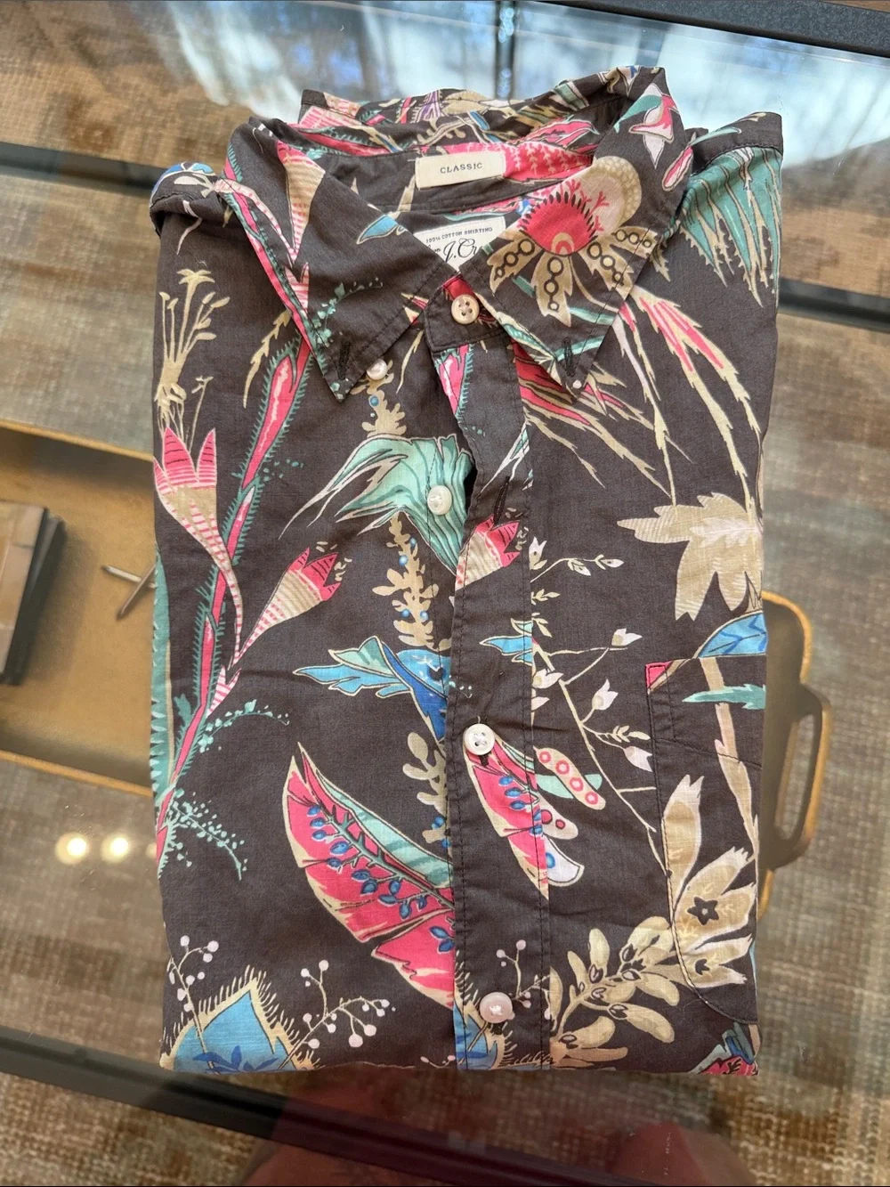 J Crew Summer Weight Floral Button-Up Shirt - Black/Multi